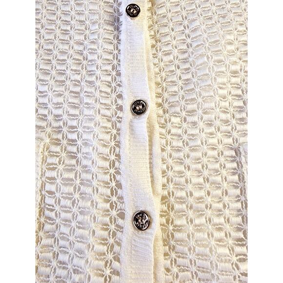 Tommy Hilfiger White Cardigan Sweater Size S Y2K Open Weave Crochet Button Front - Picture 7 of 11